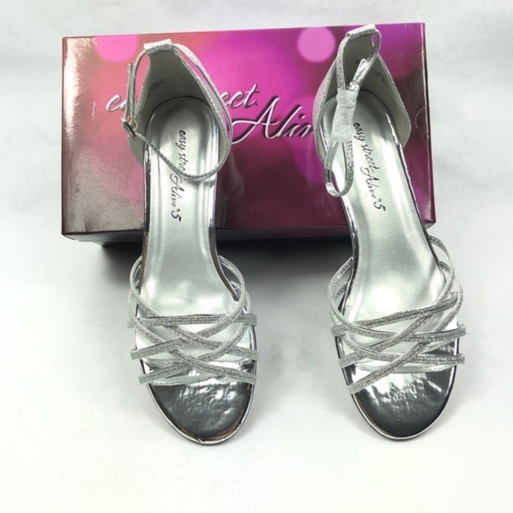 NEW Easy Street Tarrah Women’s Wedge Sandals SILVER GLITTER CRISSCROSS STRAPS - Picture 4 of 10